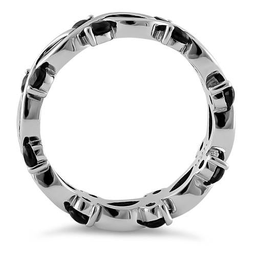 Sterling Silver Eternity Marquise Round Black CZ Ring