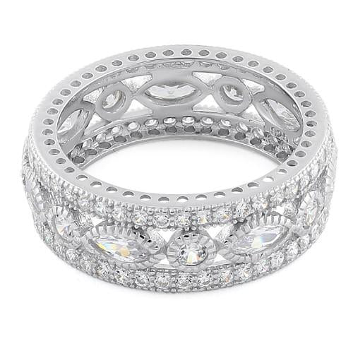 Sterling Silver Eternity Marquise & Round Clear CZ Ring