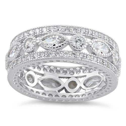 Sterling Silver Eternity Marquise & Round Clear CZ Ring