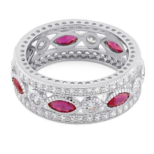 Sterling Silver Eternity Marquise & Round Ruby CZ Ring