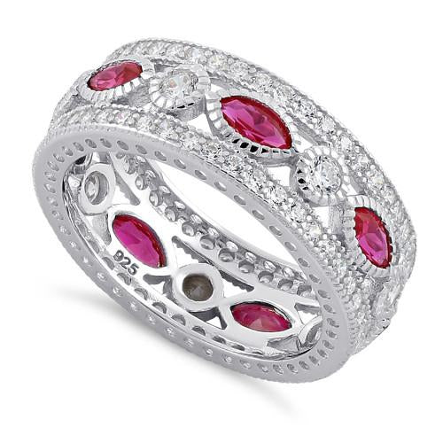 Sterling Silver Eternity Marquise & Round Ruby CZ Ring