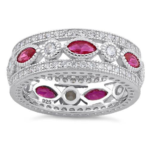 Sterling Silver Eternity Marquise & Round Ruby CZ Ring