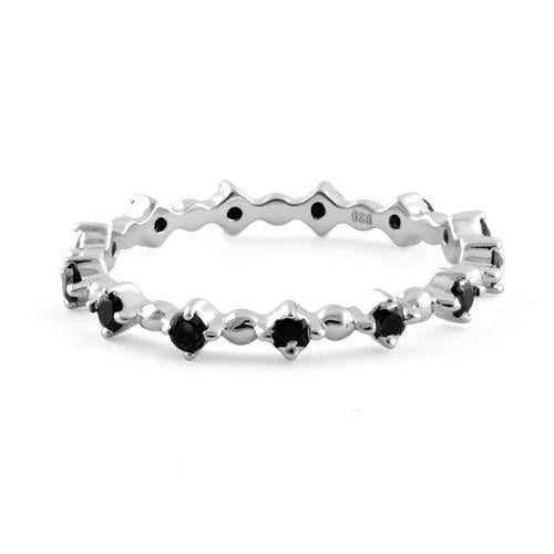 Sterling Silver Eternity Thin Black Spinel CZ Ring