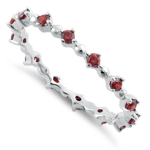 Sterling Silver Eternity Thin Garnet CZ Ring