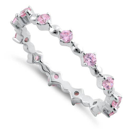 Sterling Silver Eternity Thin Pink CZ Ring