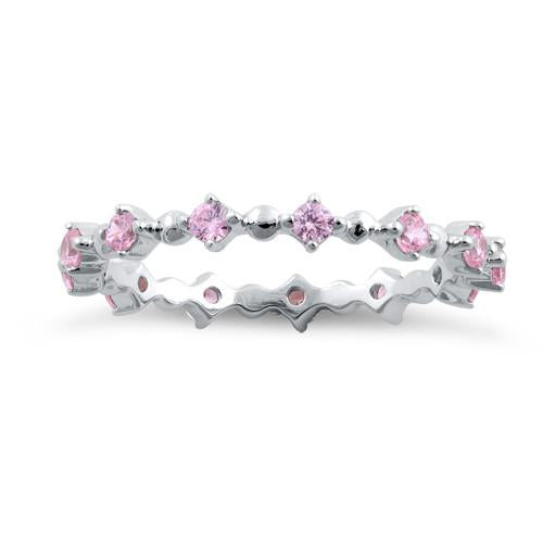 Sterling Silver Eternity Thin Pink CZ Ring