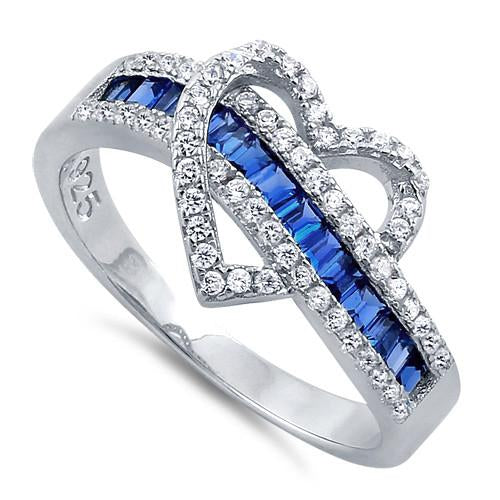 Sterling Silver Exotic Heart Blue Sapphire CZ Ring