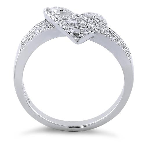 Sterling Silver Exotic Heart Clear CZ Ring