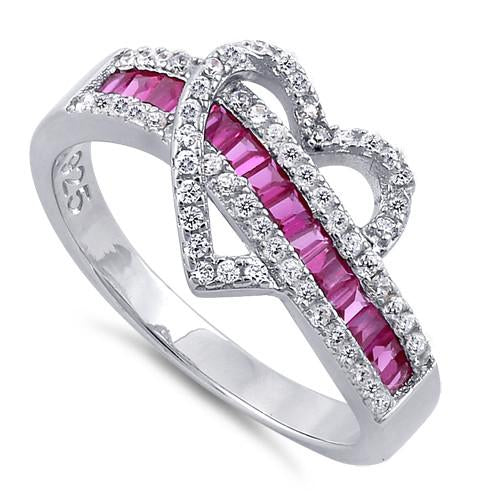Sterling Silver Exotic Heart Ruby CZ Ring