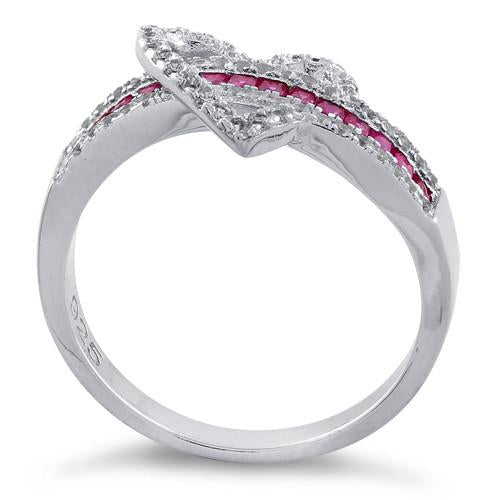 Sterling Silver Exotic Heart Ruby CZ Ring