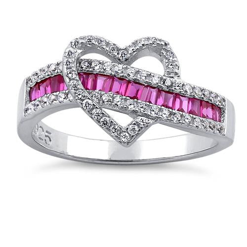 Sterling Silver Exotic Heart Ruby CZ Ring