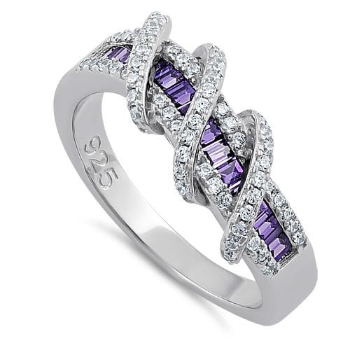 Sterling Silver Twisted Amethyst CZ Ring