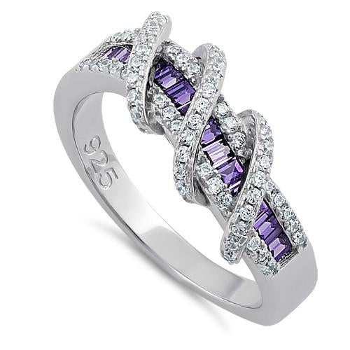 Sterling Silver Exotic Twisted Amethyst & Clear CZ Ring