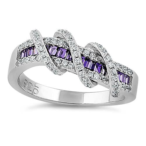 Sterling Silver Twisted Amethyst CZ Ring