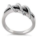 Sterling Silver Twisted Black CZ Ring