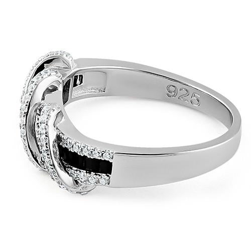 Sterling Silver Exotic Twisted Black & Clear CZ Ring