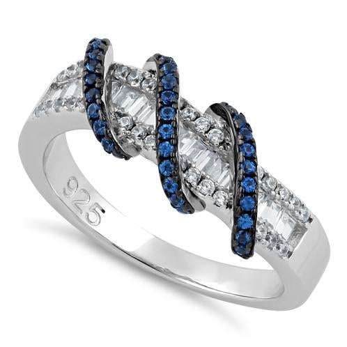 Sterling Silver Exotic Twisted Blue Spinel CZ Ring