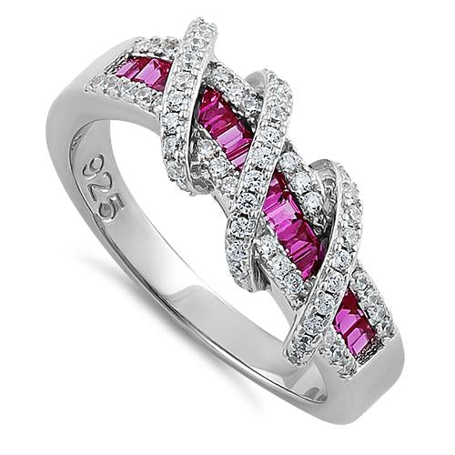 Sterling Silver Exotic Twisted Ruby & Clear CZ Ring