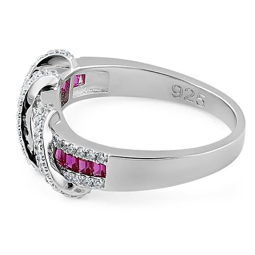 Sterling Silver Exotic Twisted Ruby & Clear CZ Ring