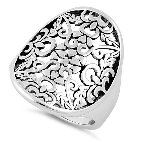 Sterling Silver Extragant Hearts & Vines Ring