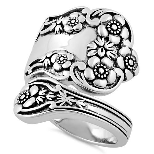 Sterling Silver Extravagant Flower Spoon Ring