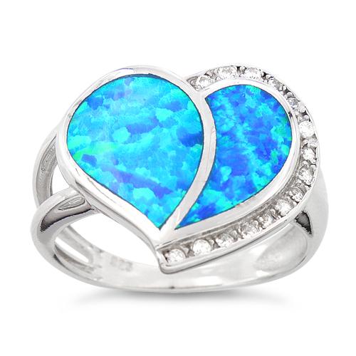 Sterling Silver Extravagant Heart Lab Opal Ring