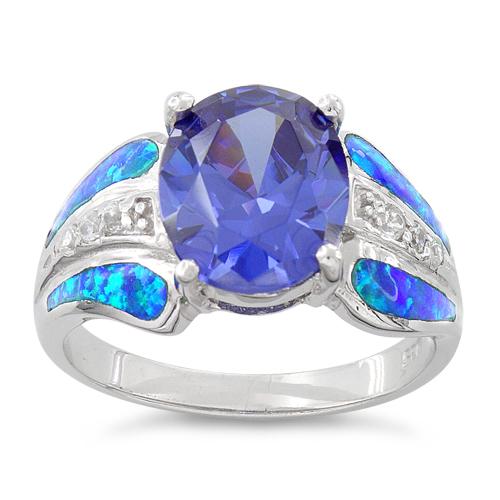 Sterling Silver Extravagant Lab Opal Tanzanite CZ Ring