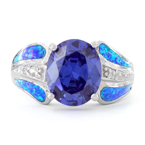 Sterling Silver Extravagant Lab Opal Tanzanite CZ Ring