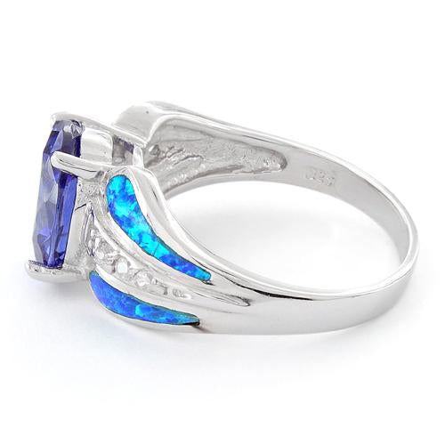 Sterling Silver Extravagant Lab Opal Tanzanite CZ Ring
