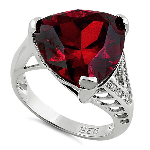 Sterling Silver Extravagant Trillion Dark Garnet CZ Ring