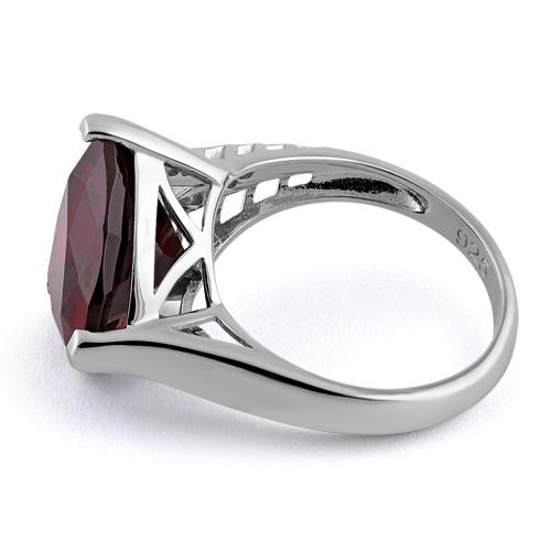 Sterling Silver Extravagant Trillion Dark Garnet CZ Ring