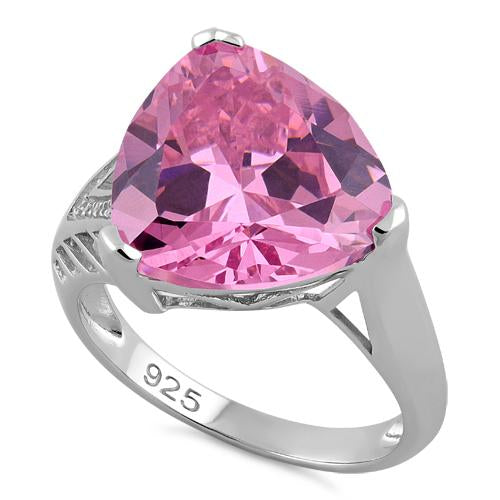 Sterling Silver Extravagant Trillion Pink CZ Ring