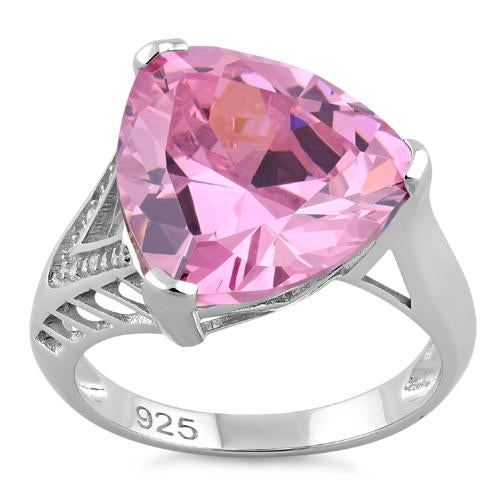 Sterling Silver Extravagant Trillion Pink CZ Ring
