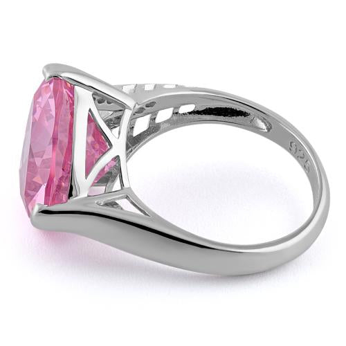 Sterling Silver Extravagant Trillion Pink CZ Ring
