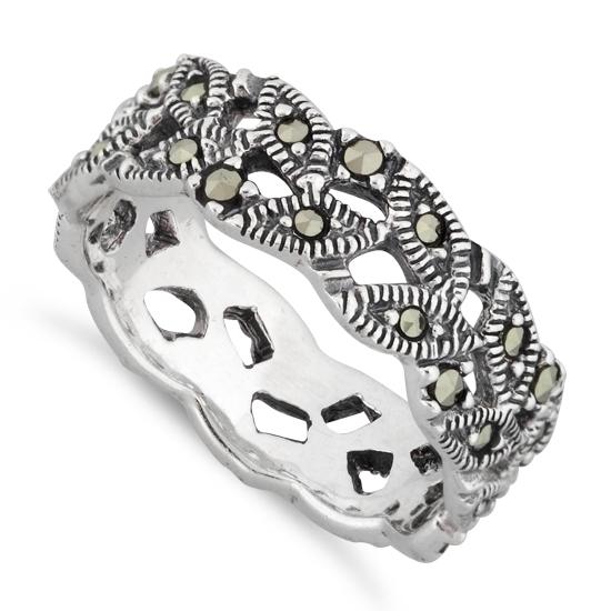 Sterling Silver Eye Marquise Eternity Marcasite Ring