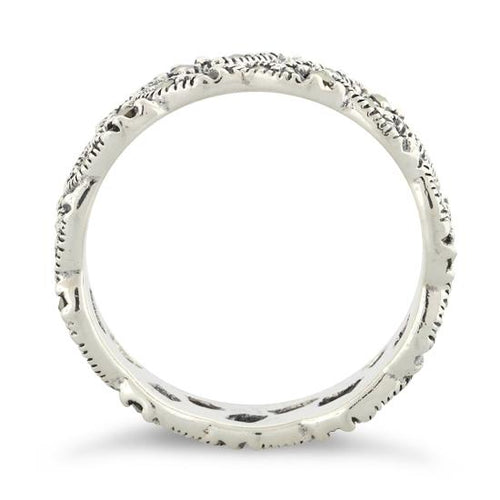 Sterling Silver Eye Marquise Eternity Marcasite Ring