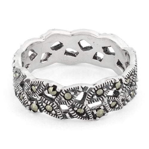 Sterling Silver Eye Marquise Eternity Marcasite Ring