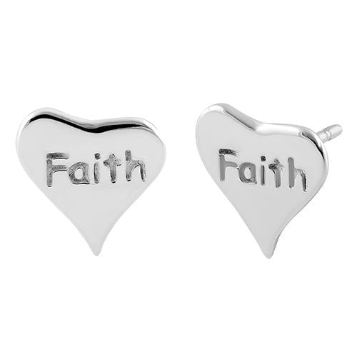 Sterling Silver "Faith" Heart Earrings