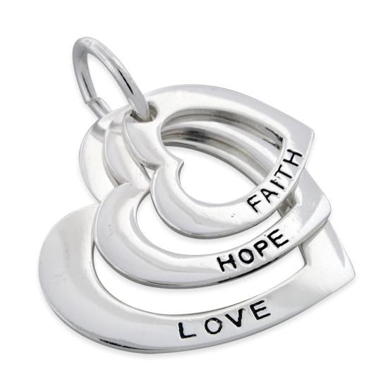 Sterling Silver Faith-Hope-Love Heart Pendant