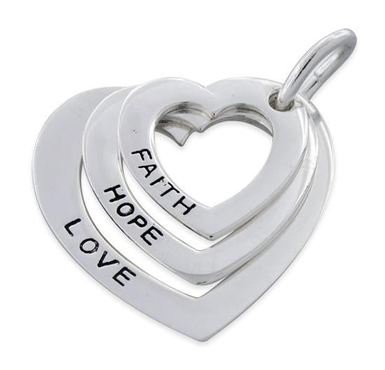 Sterling Silver Faith-Hope-Love Heart Pendant