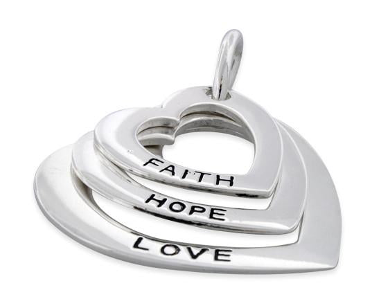 Sterling Silver Faith-Hope-Love Heart Pendant