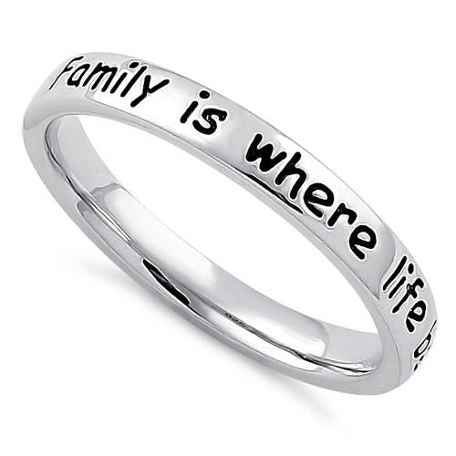 Sterling Silver "Family is where life begins & love never ends" Ring