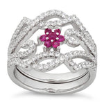 Sterling Silver Fancy Ruby Flower Removable CZ Ring
