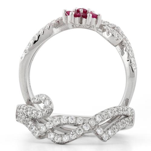 Sterling Silver Fancy Ruby Flower Removable CZ Ring