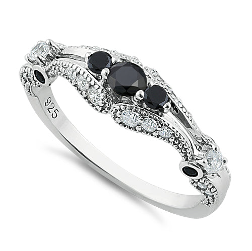 Sterling Silver Filigree Black CZ Ring