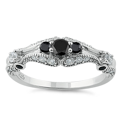 Sterling Silver Victorian Black CZ Ring