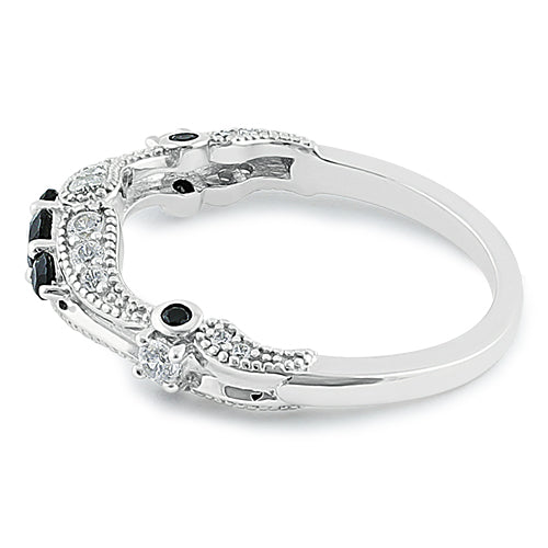 Sterling Silver Filigree Black CZ Ring