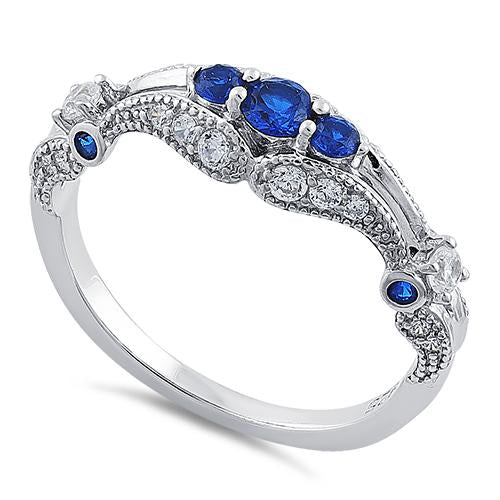 Sterling Silver Filigree Blue Spinel CZ Ring