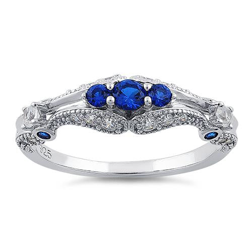 Sterling Silver Filigree Blue Spinel CZ Ring