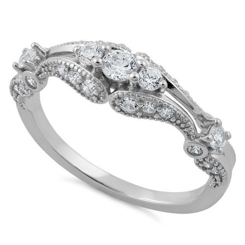 Sterling Silver Filigree Clear CZ Ring